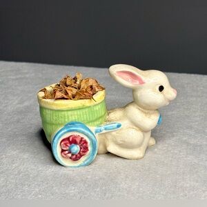 Charming Ceramic Bunny Cart Planter - Cream and Green